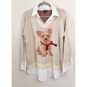 Jones New York Dog Sweater L Terrier Graphic Layered Preppy Knit Cute